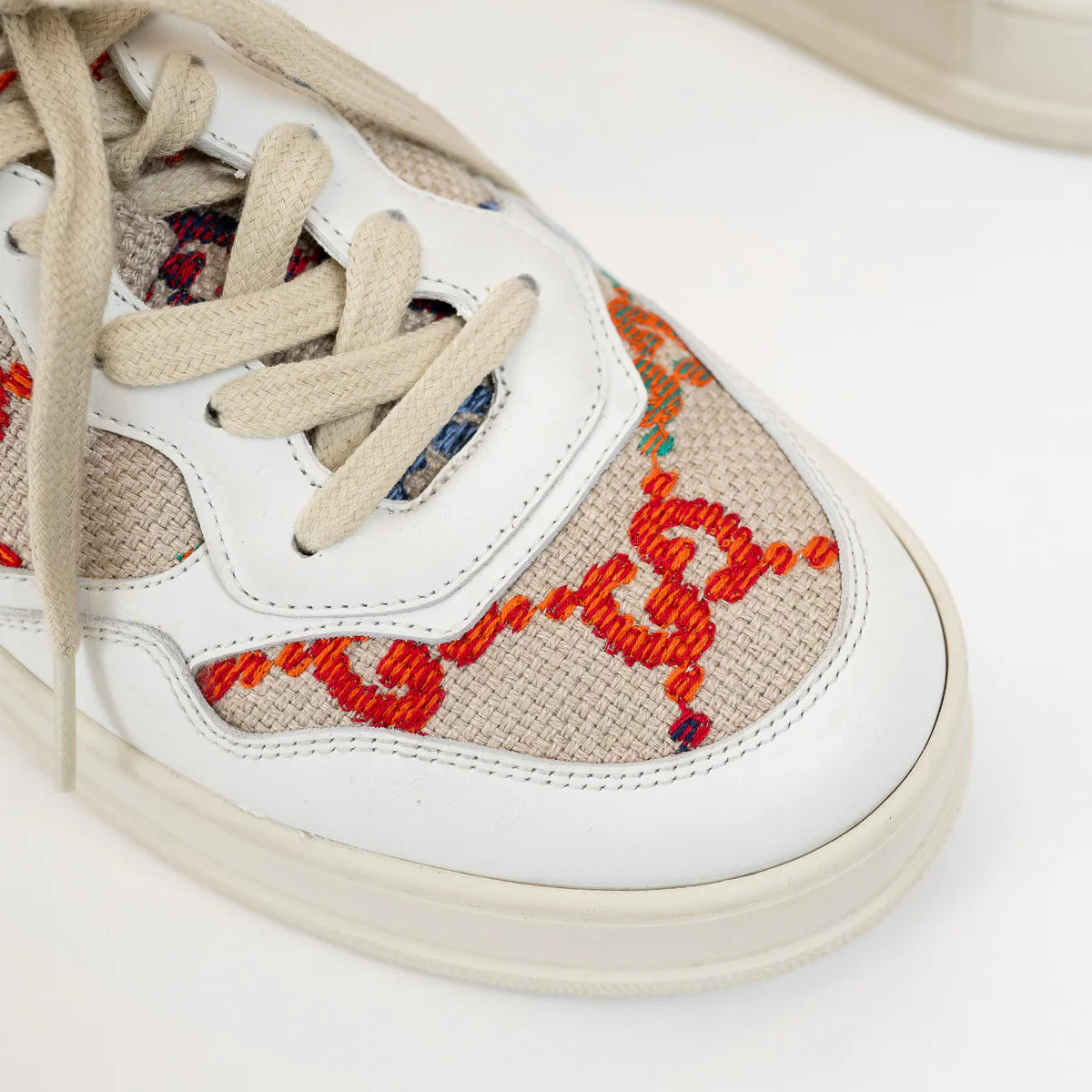 Gucci White Leather Woven Multicolor GG Sneakers Size 41 Coeur Cult Core