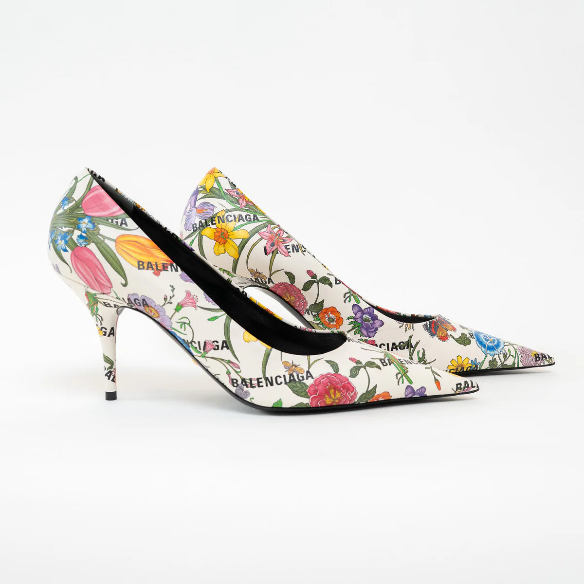 Gucci White Leather Floral Heels Size 40 Coeur Cult Core
