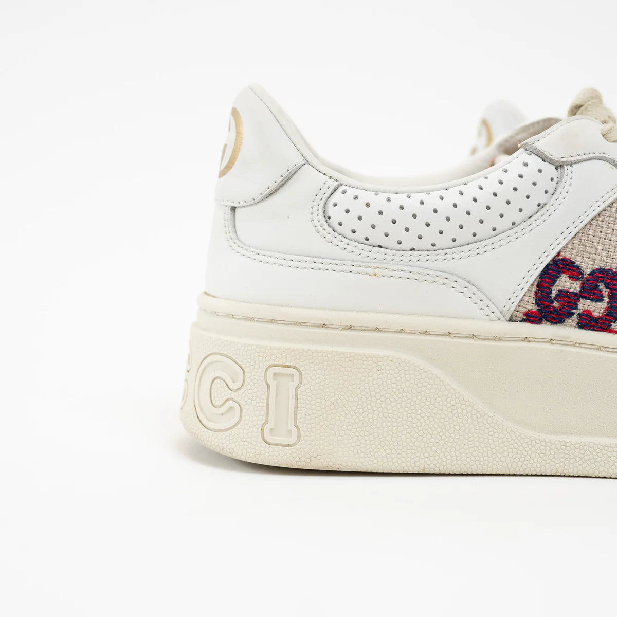 Gucci White Leather Woven Multicolor GG Sneakers Size 41 Coeur Cult Core