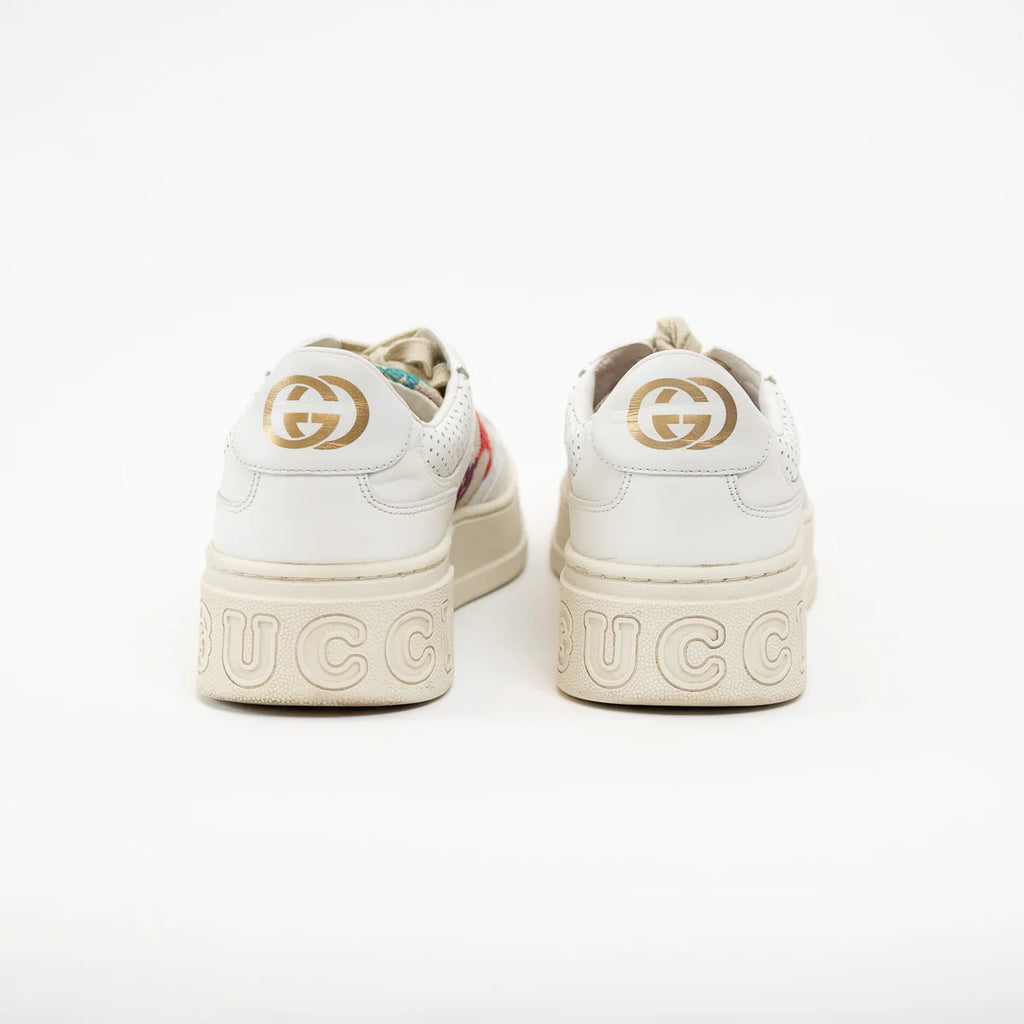 Gucci White Leather Woven Multicolor GG Sneakers Size 41 Coeur Cult Core