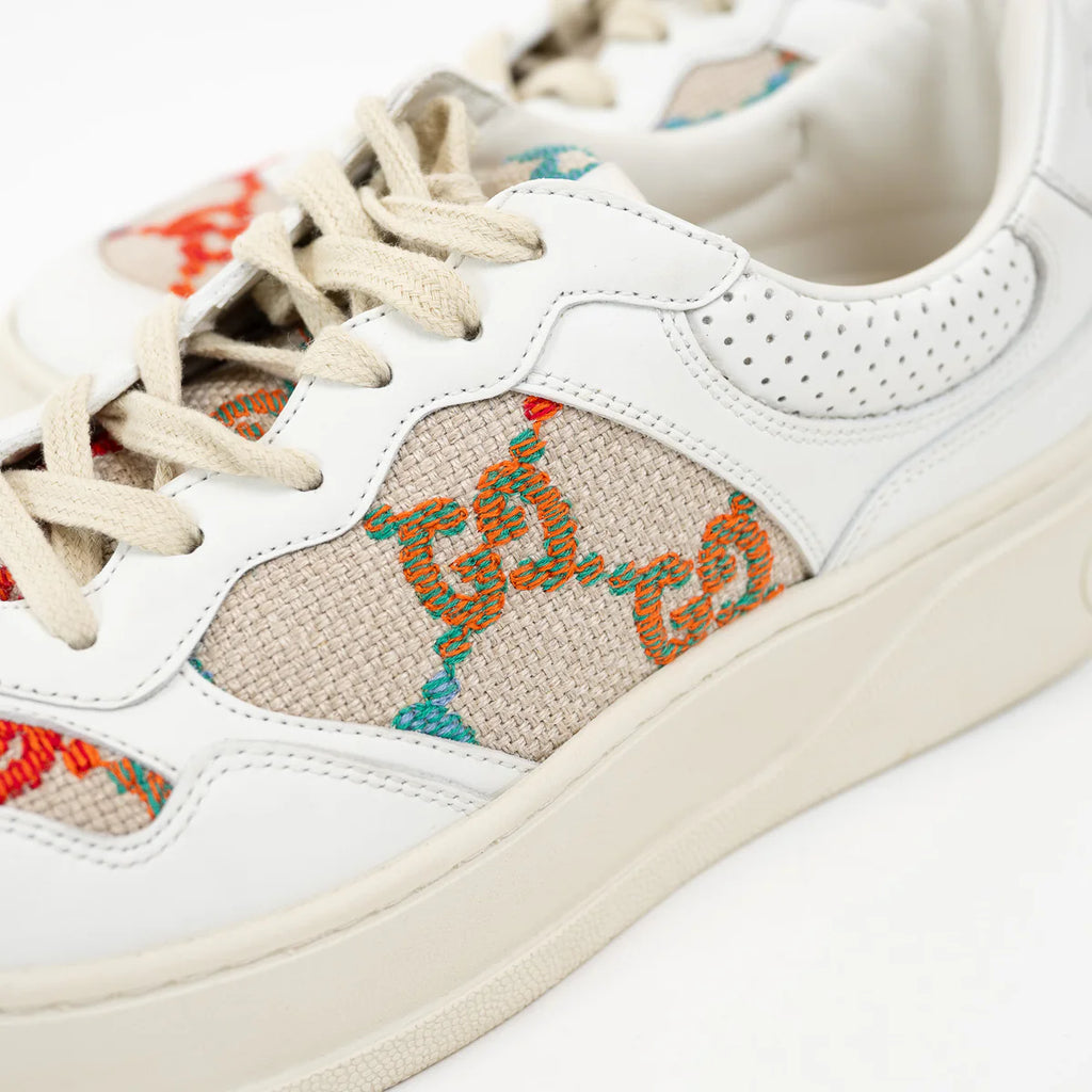 Gucci White Leather Woven Multicolor GG Sneakers Size 41 Coeur Cult Core