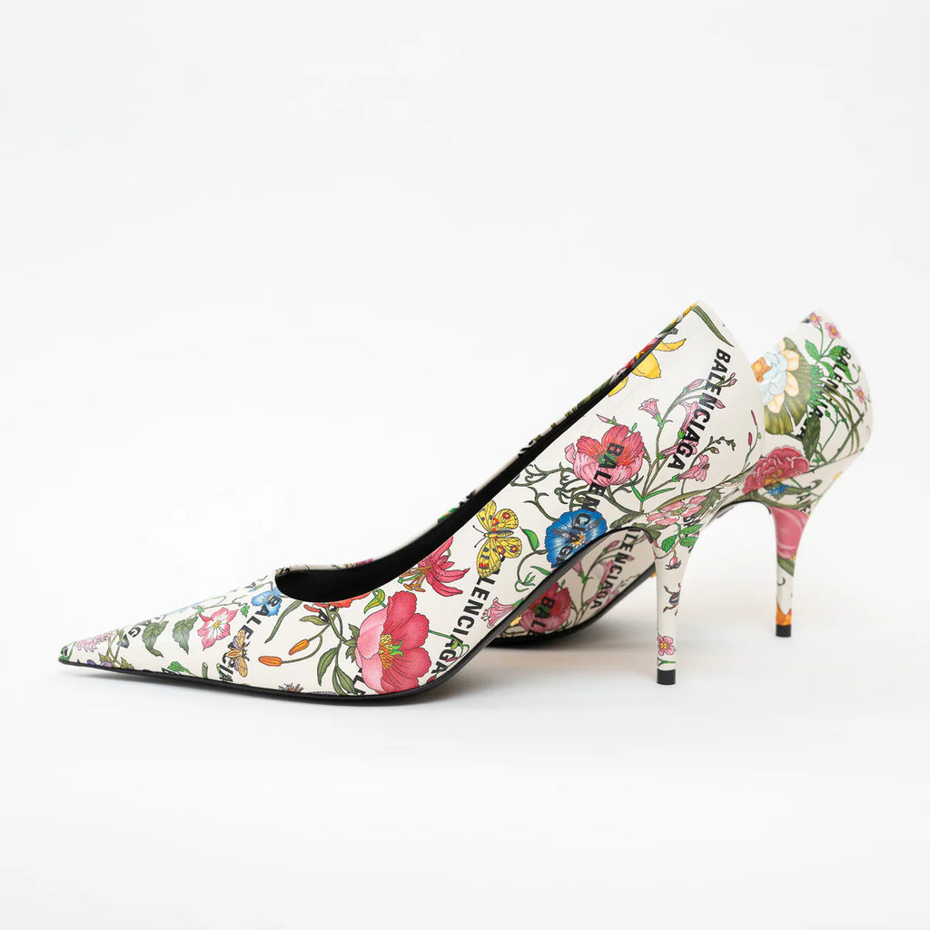 Gucci White Leather Floral Heels Size 40 Coeur Cult Core