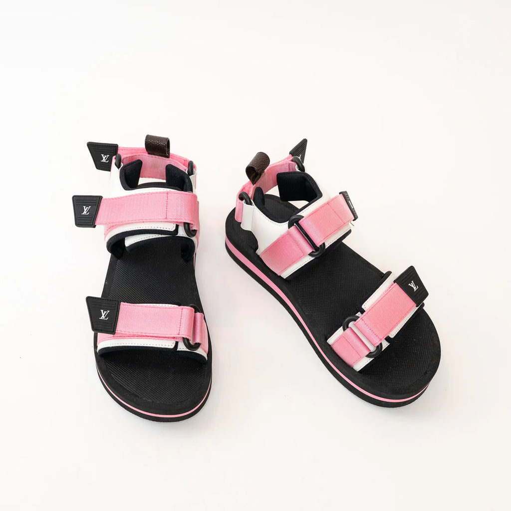 Louis Vuitton Pink Nylon White Leather Sandals Size 36 Coeur Cult Core