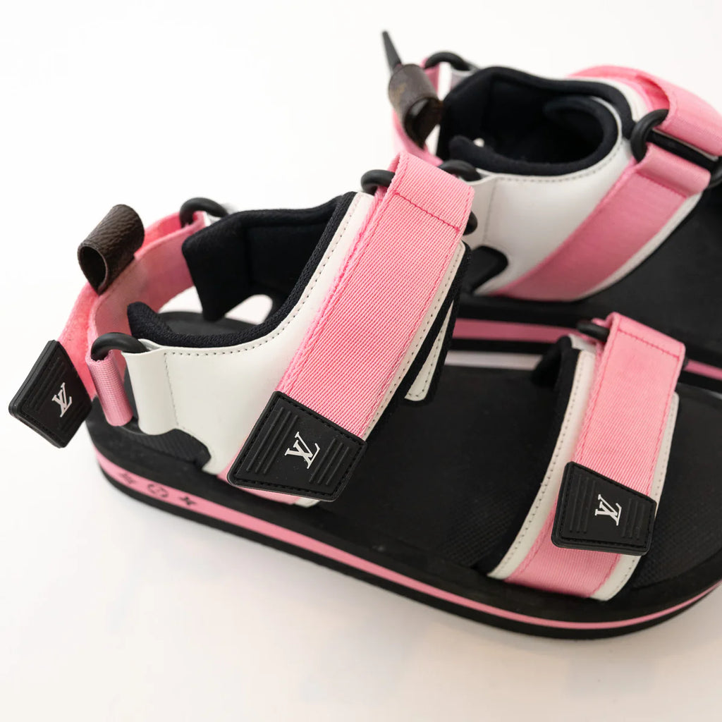 Louis Vuitton Pink Nylon White Leather Sandals Size 36 Coeur Cult Core