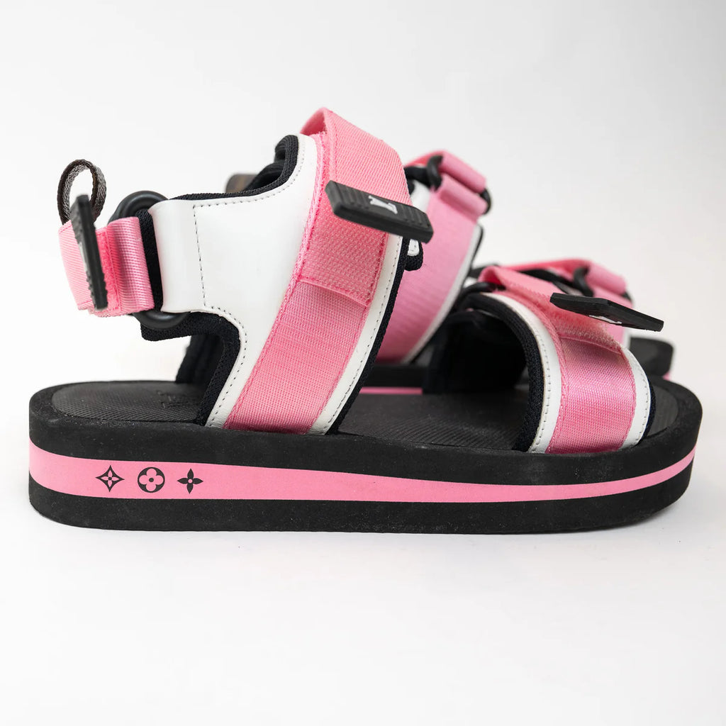 Louis Vuitton Pink Nylon White Leather Sandals Size 36 Coeur Cult Core