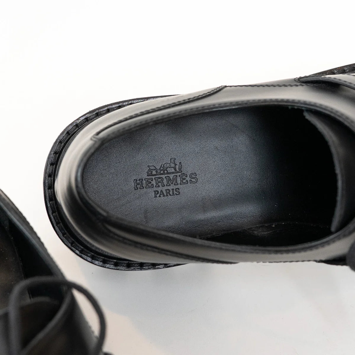 Hermes Black Calfskin Leather First Derby Loafers Size 38/40 Coeur Cult Core