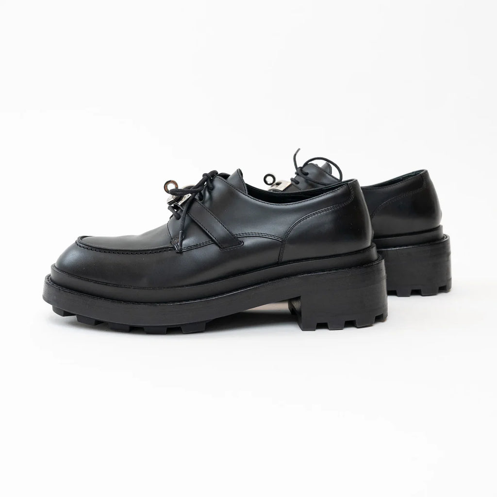 Hermes Black Calfskin Leather First Derby Loafers Size 38/40 Coeur Cult Core