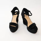 Christian Louboutin Black Suede Studded Woven Fabric Platform Wedge Heels 35 Coeur Cult Core