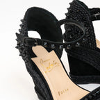 Christian Louboutin Black Suede Studded Woven Fabric Platform Wedge Heels 35 Coeur Cult Core