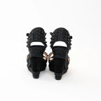 Christian Louboutin Black Suede Studded Woven Fabric Platform Wedge Heels 35 Coeur Cult Core