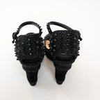 Christian Louboutin Black Suede Studded Woven Fabric Platform Wedge Heels 35 Coeur Cult Core