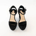 Christian Louboutin Black Suede Studded Woven Fabric Platform Wedge Heels 35 Coeur Cult Core