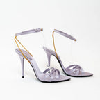 Saint Laurent Lavender Satin Chain Sandal Heels Size 39.5 Coeur Cult Core