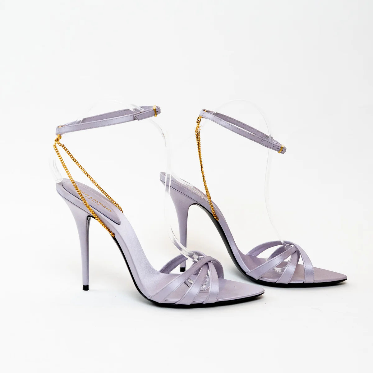 Saint Laurent Lavender Satin Chain Sandal Heels Size 39.5 Coeur Cult Core