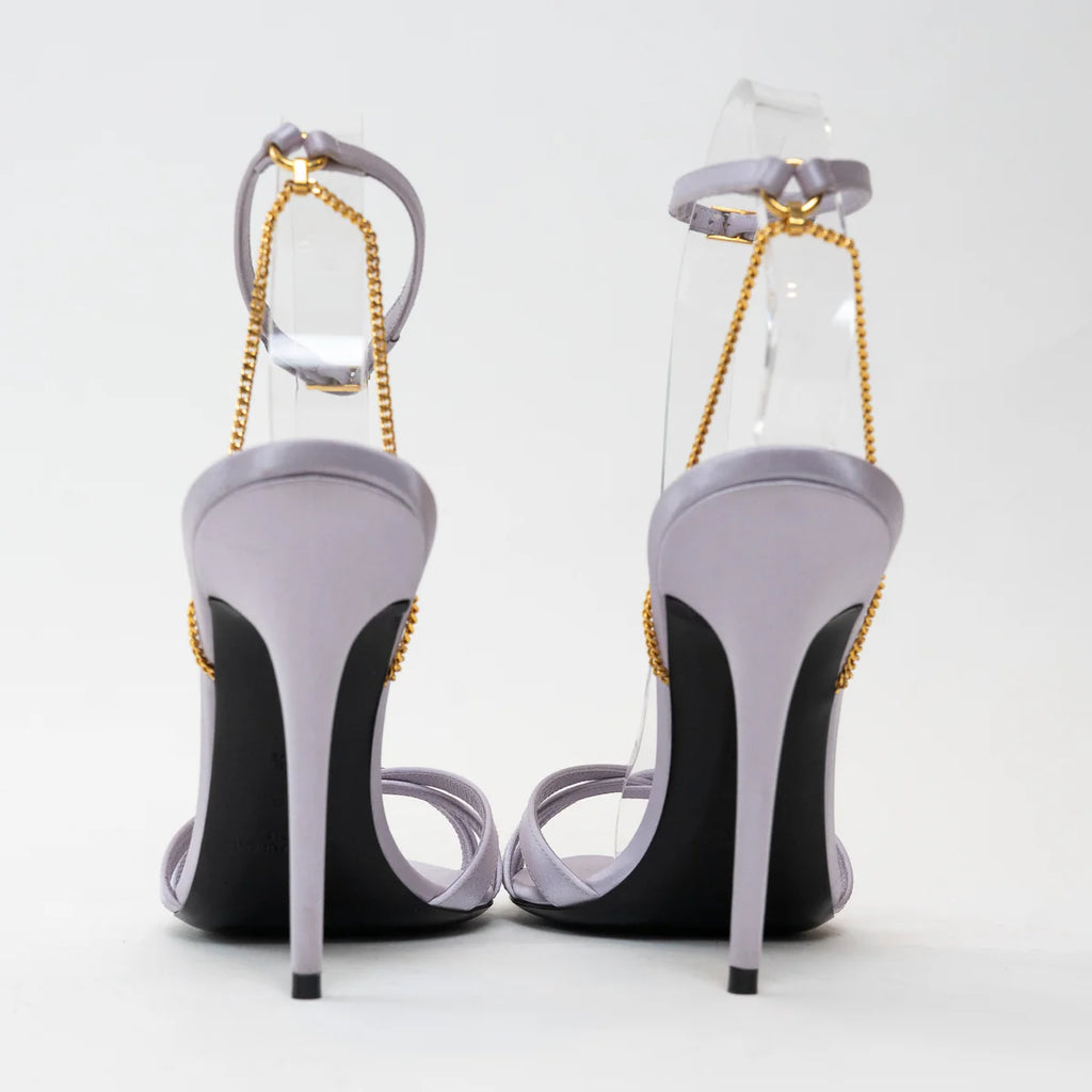 Saint Laurent Lavender Satin Chain Sandal Heels Size 39.5 Coeur Cult Core