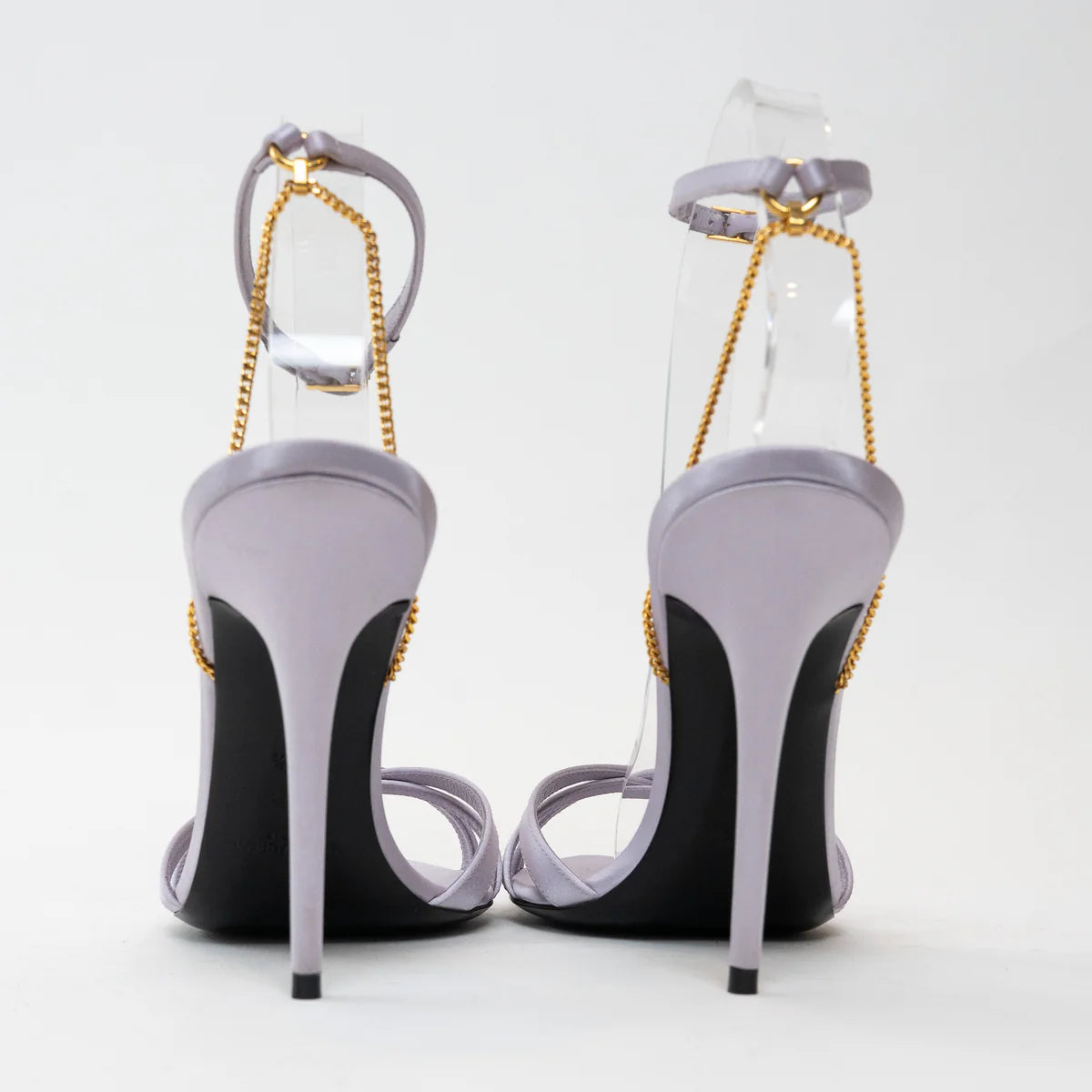 Saint Laurent Lavender Satin Chain Sandal Heels Size 39.5 Coeur Cult Core