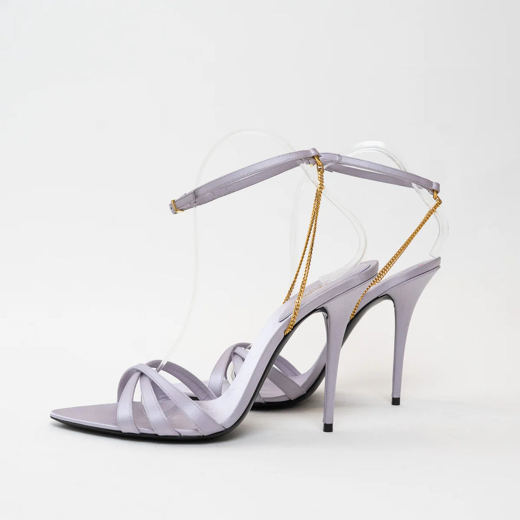 Saint Laurent Lavender Satin Chain Sandal Heels Size 39.5 Coeur Cult Core