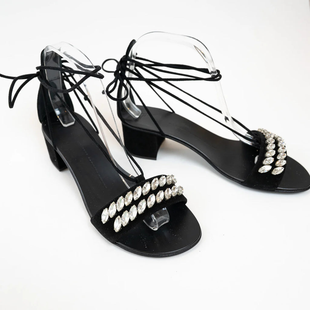 Guiseppe Zanotti Block Heel Sandals with Crystal Embellished Band Size 38 Coeur Cult Core