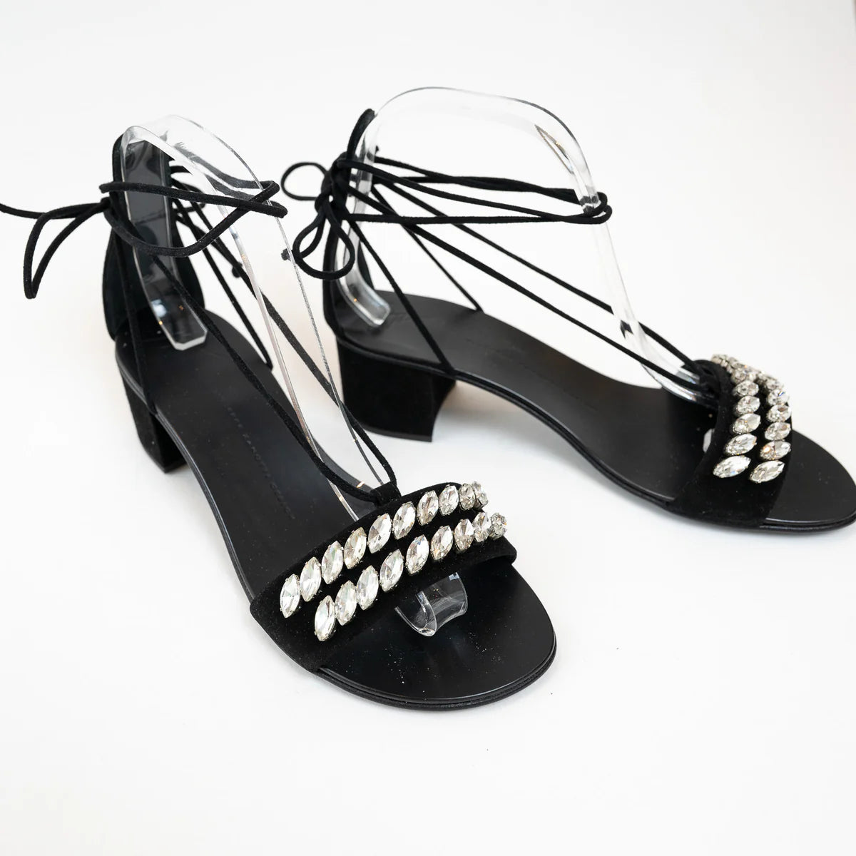 Guiseppe Zanotti Block Heel Sandals with Crystal Embellished Band Size 38 Coeur Cult Core