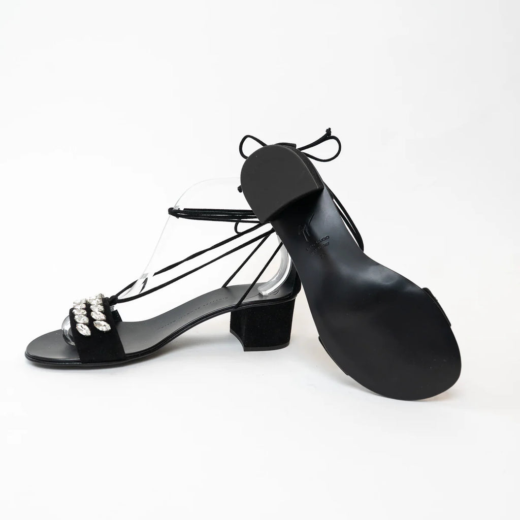 Guiseppe Zanotti Block Heel Sandals with Crystal Embellished Band Size 38 Coeur Cult Core
