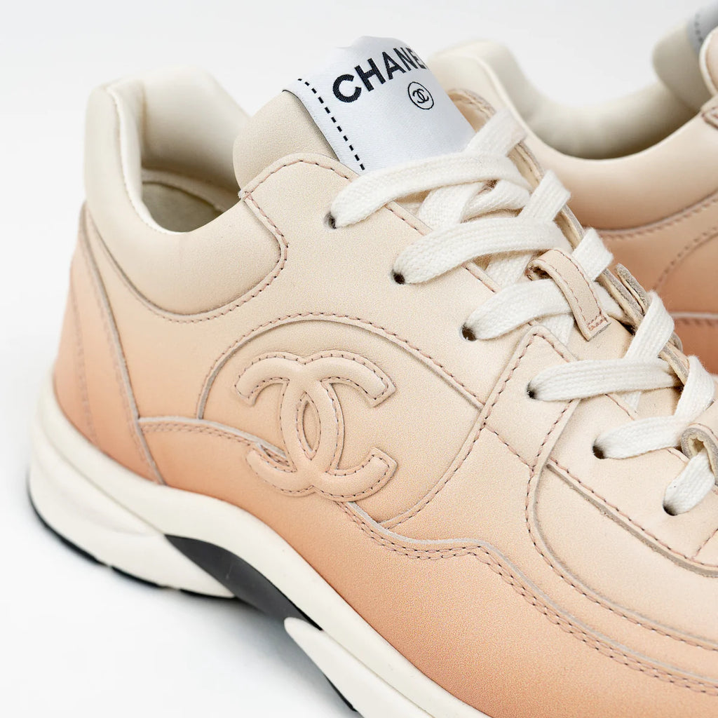 Pre-Loved Chanel™ Peach Gradient Smooth Leather Sneakers Size 37 Coeur Cult Core