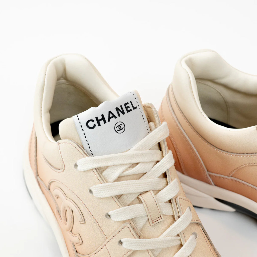 Pre-Loved Chanel™ Peach Gradient Smooth Leather Sneakers Size 37 Coeur Cult Core