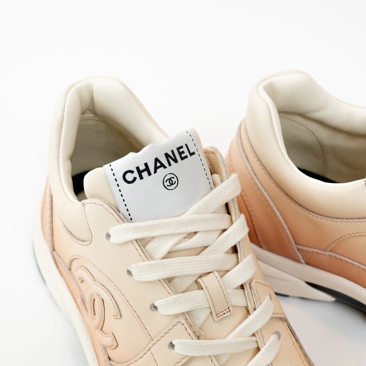 Pre-Loved Chanel™ Peach Gradient Smooth Leather Sneakers Size 37 Coeur Cult Core