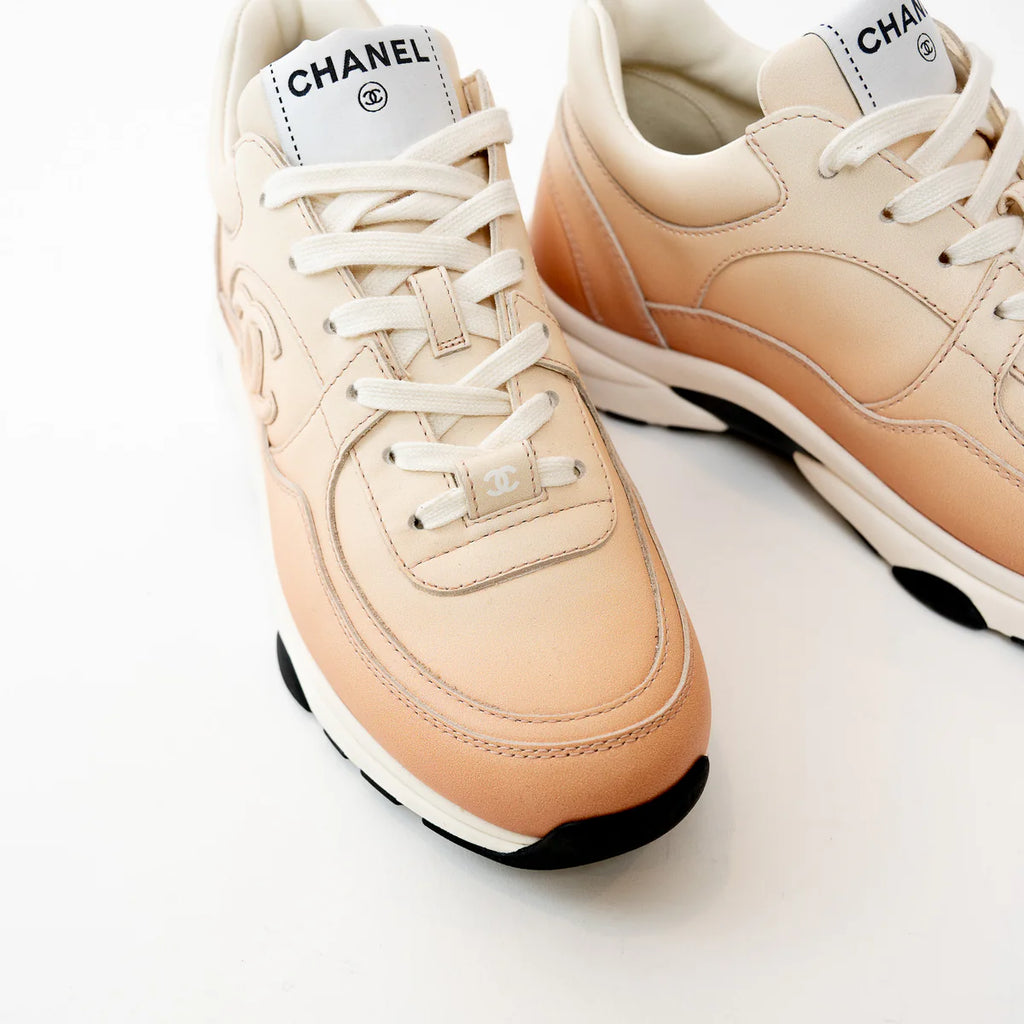 Pre-Loved Chanel™ Peach Gradient Smooth Leather Sneakers Size 37 Coeur Cult Core