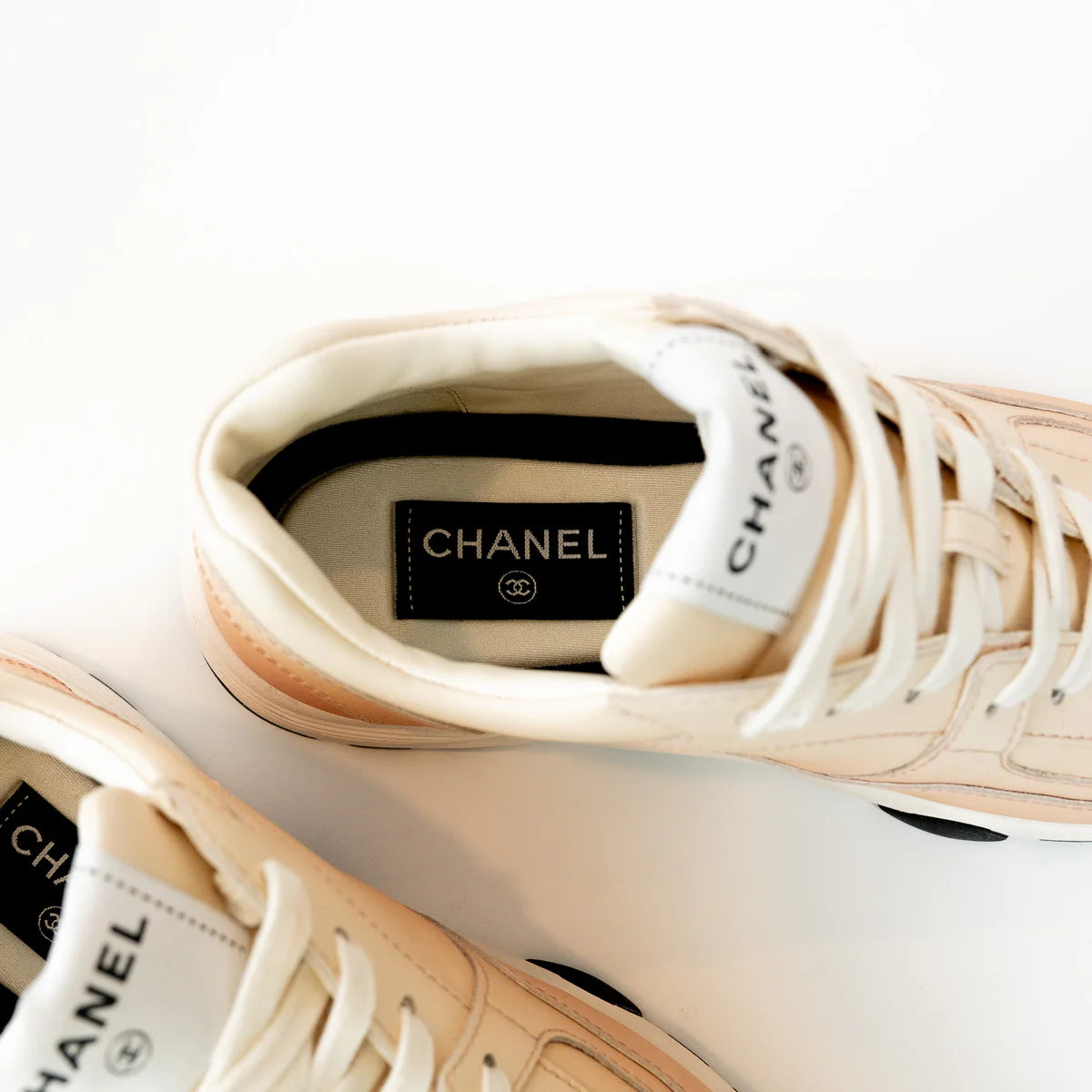 Pre-Loved Chanel™ Peach Gradient Smooth Leather Sneakers Size 37 Coeur Cult Core