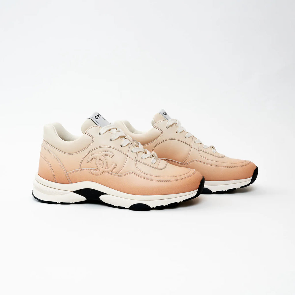 Pre-Loved Chanel™ Peach Gradient Smooth Leather Sneakers Size 37 Coeur Cult Core