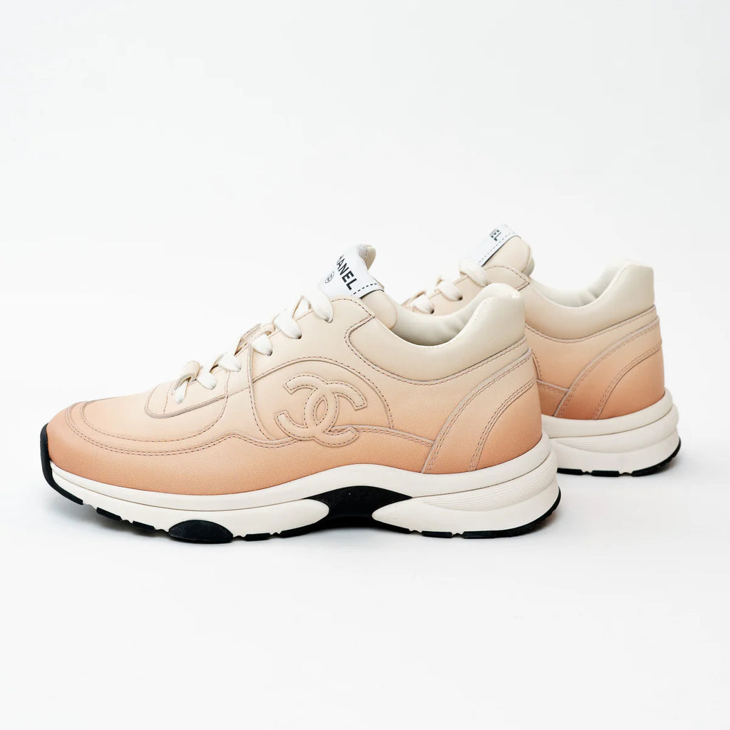 Pre-Loved Chanel™ Peach Gradient Smooth Leather Sneakers Size 37 Coeur Cult Core