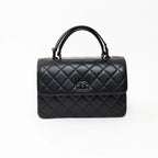 Black Grained Quilted Leather Large Trendy Bag