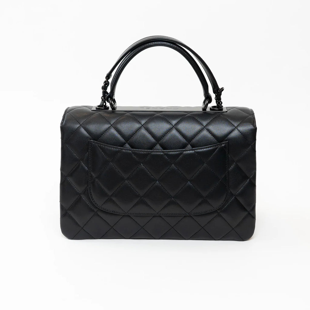 Black Grained Quilted Leather Large Trendy Bag