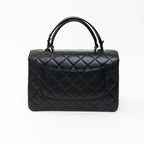 Black Grained Quilted Leather Large Trendy Bag