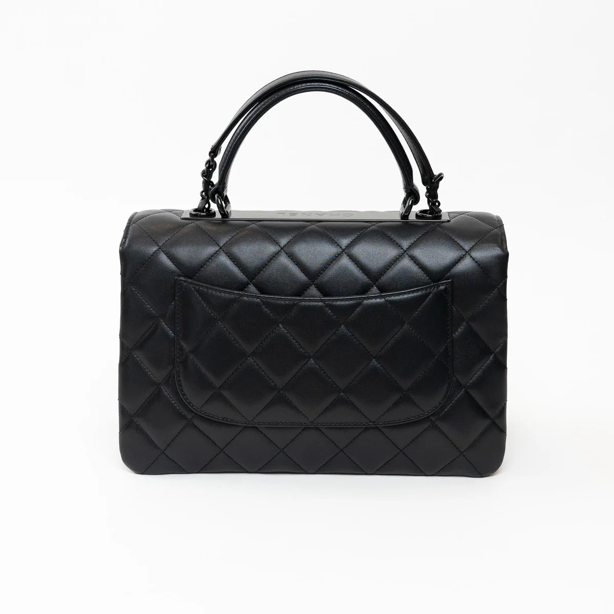 Black Grained Quilted Leather Large Trendy Bag