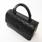 Black Grained Quilted Leather Large Trendy Bag