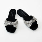 Sergio Rossi x Evangelie Smyrniotaki Black Satin Sandals with Embellished Crystal Knot Band Size 37 Coeur Cult Core