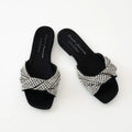 Sergio Rossi x Evangelie Smyrniotaki Black Satin Sandals with Embellished Crystal Knot Band Size 37 Coeur Cult Core