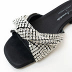 Sergio Rossi x Evangelie Smyrniotaki Black Satin Sandals with Embellished Crystal Knot Band Size 37 Coeur Cult Core