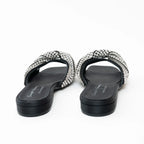 Sergio Rossi x Evangelie Smyrniotaki Black Satin Sandals with Embellished Crystal Knot Band Size 37 Coeur Cult Core