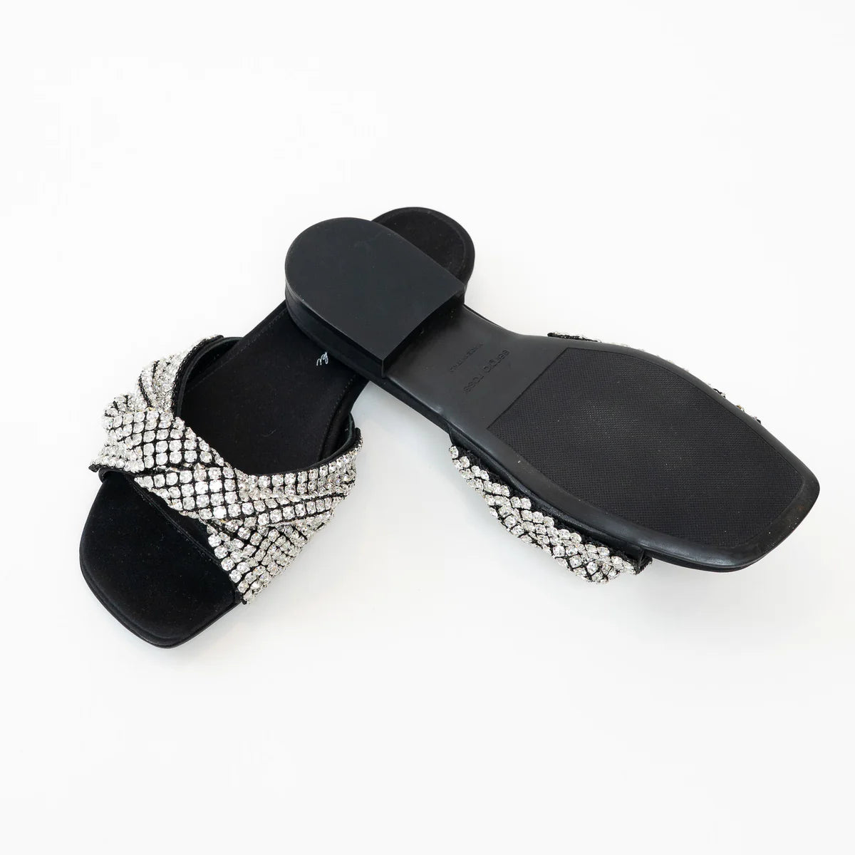 Sergio Rossi x Evangelie Smyrniotaki Black Satin Sandals with Embellished Crystal Knot Band Size 37 Coeur Cult Core