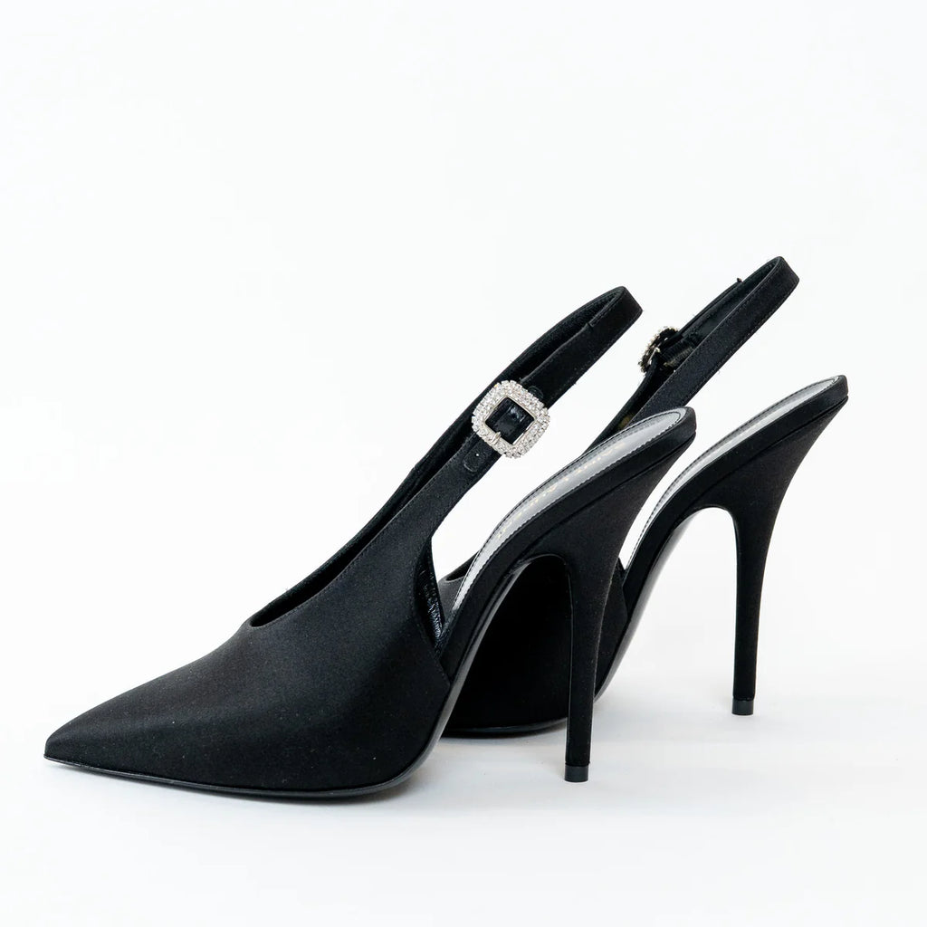 Saint Laurent Black Satin Slingback Pumps Size 40 Coeur Cult Core