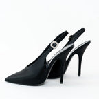 Saint Laurent Black Satin Slingback Pumps Size 40 Coeur Cult Core