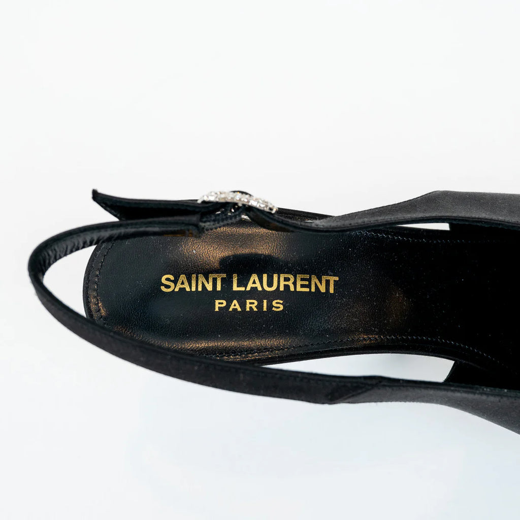 Saint Laurent Black Satin Slingback Pumps Size 40 Coeur Cult Core