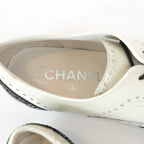 Pre-Loved Chanel™ White and Black Patent Leather Loafers Size 38.5 Coeur Cult Core
