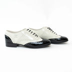 Pre-Loved Chanel™ White and Black Patent Leather Loafers Size 38.5 Coeur Cult Core