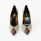 Saint Laurent Monogram Canvas Lola Pumps with Gold Accents Size 38 Coeur Cult Core