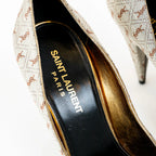 Saint Laurent Monogram Canvas Lola Pumps with Gold Accents Size 38 Coeur Cult Core