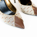 Saint Laurent Monogram Canvas Lola Pumps with Gold Accents Size 38 Coeur Cult Core