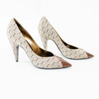 Saint Laurent Monogram Canvas Lola Pumps with Gold Accents Size 38 Coeur Cult Core